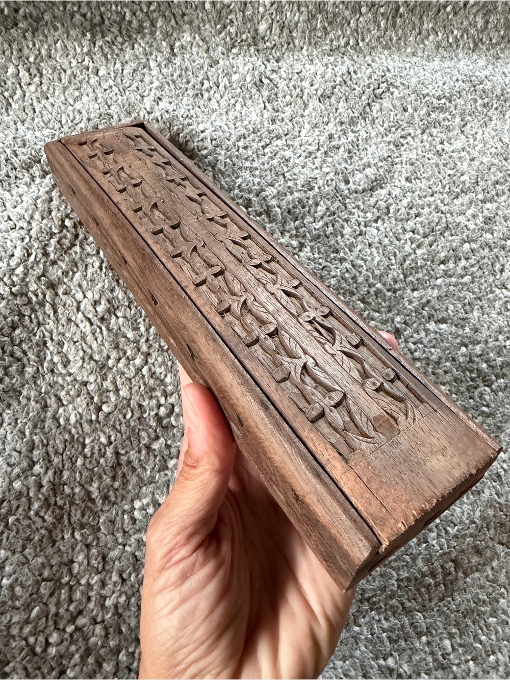 Vintage Hand-Carved Wooden Pencil & Trinket Box